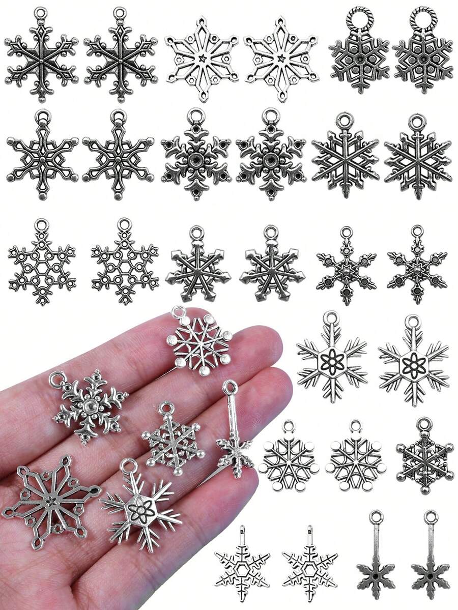 14/28pcs Christmas Snowflake Charms, Assorted Alloy Snowflake Charms For Jewelry Making, Fashionable Winter Holiday Craft Decorations, Ideal For DIY Necklaces, Bracelets & Gift Giving, Christmas Decorations