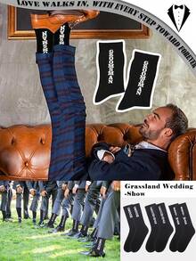 1 par de calcetines casuales cómodos y transpirables con diseño de letra para padrinos de boda, diseño unisex adecuado para uso al aire libre, para todas las estaciones - negro - Ver 4