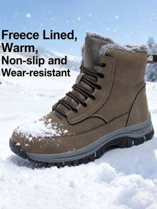 Autumn/Winter New High-Top Thick-Soled Warm Thermal Lined Men's Outdoor Snow Boots, PU Plus Size Men's Boots, Outdoor Hiking Shoes, Comfortable Casual Shoes, Hiking Boots, Outdoor Sports Climbing Boots, Hunting Boots, Trekking Boots, Outdoor Shock-Absorbing Off-Road Boots, Climbing Shoes, Outdoor Adventure Camping Shoes, Thermal Lined Thickened Anti-Slip Durable Black Hiking Boots