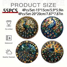 2D plat, série de paons en verre teinté coloré Pendentif rond en acrylique avec cordon de suspension - Décoration d'art contemporain de fenêtre d'avion 2D, convient pour la maison, le jardin, le porche, le mur, le bureau - Pas besoin d'électricité, couleurs vibrantes, acrylique durable, décoration suspendue