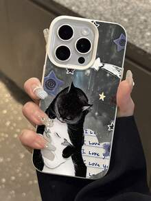 1pc Vintage Hugging Cat Pattern Waterproof Anti-Fall Anti-Slip Soft Leather Phone Case Cover Compatible With Apple, Phones - Multicolor - View 4