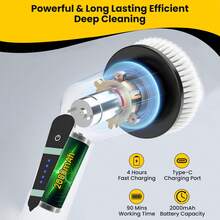 Electric Spin Scrubber, Cordless Cleaning Brush With 9 Replaceable Brush Heads, Tub And Floor Tile 360 Power Scrubber Dual Speed With Adjustable & Detachable Handle For Bathroom Kitchen Car - 綠色 - 查看 5