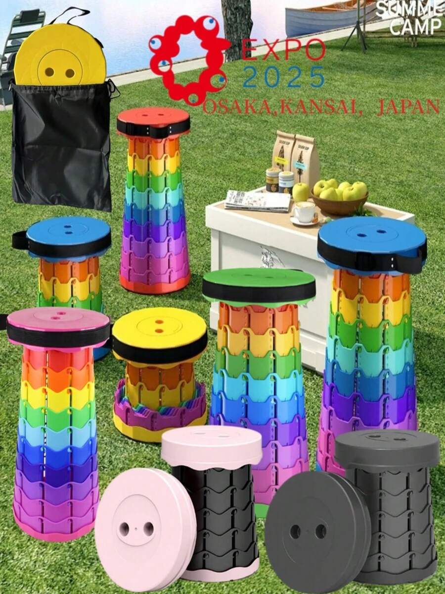 1 Portable Folding Stool - Lightweight Telescopic Folding Seat, Maximum Load 400.01 Lbs, Rainbow Design, Suitable For Fishing, Hiking, Camping, Garden BBQ, And Indoor Use - Durable Plastic, No Power Needed, Ideal Gift, Camping Essential, Vibrant Pattern, Sturdy Structure, Outdoor Seat, Compact Seat, Easy To Store, Perfect For Outdoor Enthusiasts