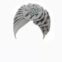 Sombrero turbante elegante con flores y perlas para mujeres 2025 - Gorro elástico suave para quimioterapia, cobertura de cabello para uso diario, pañuelo bohemio vintage para cuidado del cabello y accesorio de fiesta