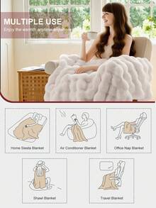 1 件超柔软仿兔毛毯，温暖舒适，可机洗，四季毛绒，盖毯、大号和特大号尺寸，多功能午睡毯，适用于办公室、卧室、沙发、旅行，双面可用，冬季装饰 - 白色 - 查看 8