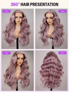 MEGALOOK 13x6 三片式波浪蕾丝前假发，100% 真人发丝，耳到耳蕾丝，预先修剪发际线，13x6 自由分缝彩色假发 - 轻盈可调节透气帽，柔软弹力，全天佩戴舒适，升级版灰紫色 - 斯拉文德 - 查看 5