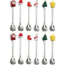 6/12 piezas Cucharitas de café navideñas, Juego de cucharitas de té y café con figuras de dibujos animados, Cucharitas de mezcla de acero inoxidable para Navidad, Cucharitas navideñas creativas, Adecuadas para uso diario, Fiestas de Navidad, Reuniones familiares, Postres, Bebidas, Espresso, Batidos, Mermeladas, Regalos de Navidad, Chocolate, Leche - Multicolor - Ver 15