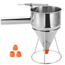 Pancake Batter Dispenser Funnels with Stand | Stainless Steel Funnel Cake Dispenser with Stand Great for Cupcakes, Takoyaki or Any Baked Goods (1200 ML/40 OZ/5 Cups,with 4Pcs Nozzles) - Silber - Übersicht 1
