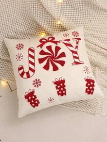 1pc/2pcs Christmas Pillow Cover, Merry Christmas Embroidered Plush Fabric, Farmhouse Decor For Living Room Bedroom Sofa, Holiday Gift