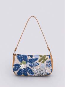 Sequin Embroidery Floral Baguette Bag Ladies Fashion All-Match Beaded Stitching Underarm Bag With Contrasting Color Embroidery Zipper Shoulder Bag (Pattern Random) - Multicolor - View 8