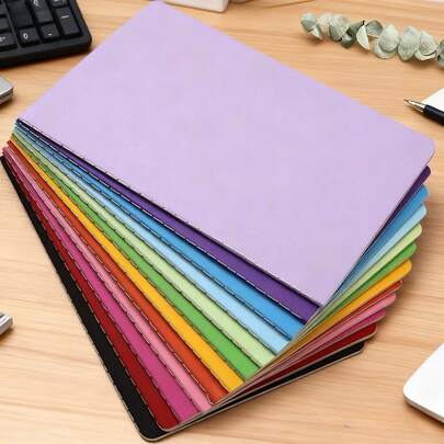 6 piezas/12 piezas Cuadernos pequeños de unicolor A6/A5, blocs de notas portátiles minimalistas, páginas interiores con costura de color arcoíris, adecuados para estudiantes o trabajadores de oficina, tamaño pequeño A6, convenientes de llevar, 30 hojas/60 páginas, útiles escolares