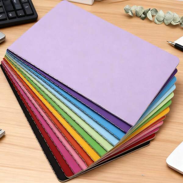 6pcs/12pcs, Small A6 /A5 Solid Color Notebook, Simple On-The-Go Notepad, Rainbow Color Matching Stitching Book With Horizontal Line Inserts, Suitable For Students Or Office Workers, Small A6 Book For Carrying Pocket, 30 Sheets/60 Pages