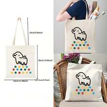 Cute Puppy And Colorful Polka Dot Tote Bag - A Lightweight, High-Quality White Shopping Bag Perfect For Women'S Weekends, Beach Outings, And Casual Trips, Featuring An Adorable Design And Durable Handles. - 1pc - View 9