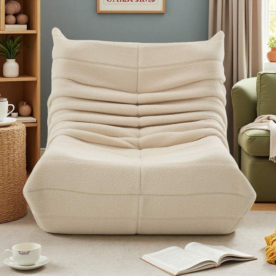 Bean Bag, Comfortable And Soft Lazy Sofa Lounge Chair, Carpet Sofa, Reading Chair, Leisure Chair, Suitable For Bedroom, Living Room, Office Or Lounge, Memory Foam, Modern Style, Durable And Easy To Care, Bedroom And Living Room Furniture, Suitable For Adults And Children (86 X 105 X 75 Cm) - trắng - Xem 1