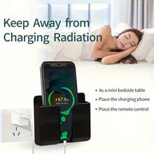 1pc Punch-Free Mobile Phone Holder Wall Mount, Creative Multi-Function Remote Control Storage Box, Wall-Mounted Mobile Phone Charging Stand, Bedside Charging Storage Stand,Household Products