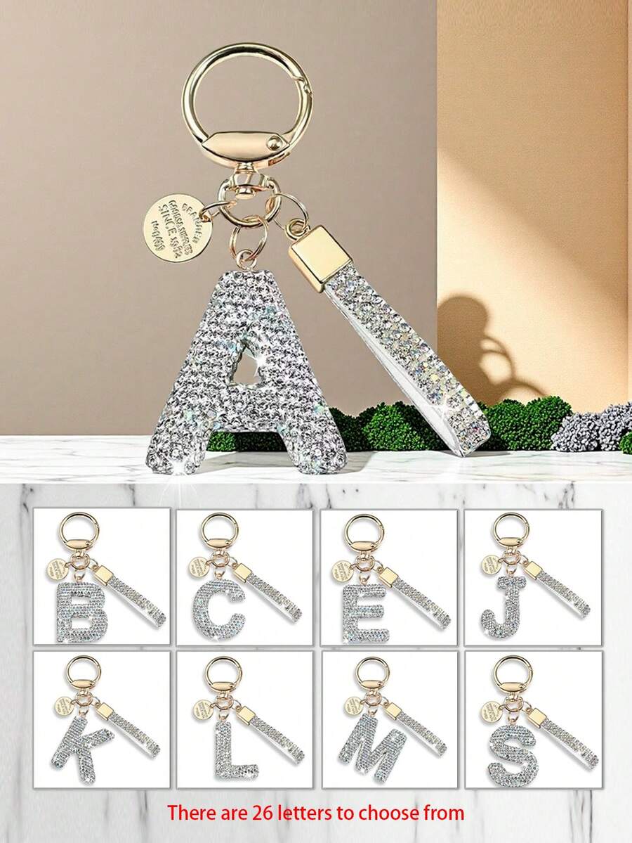 1 buc breloc nou cu 26 de litere cu stras, pandantiv personalizat drăguț, accesoriu pentru geantă de femei, breloc auto, breloc auto cu stras din aliaj, rucsac agățat decorare geantă cu suport de identificare accesorii auto brelocuri pentru geantă - Șampanie - Vizualizare 1