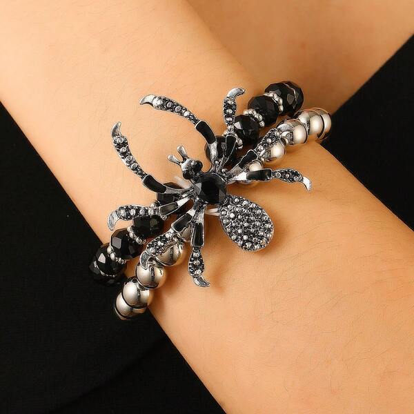 1 Stück Vintage Punk Stil Spinnen Perlen Armband, exquisites Nischen Luxus Accessoire, Halloween Party Dekoration