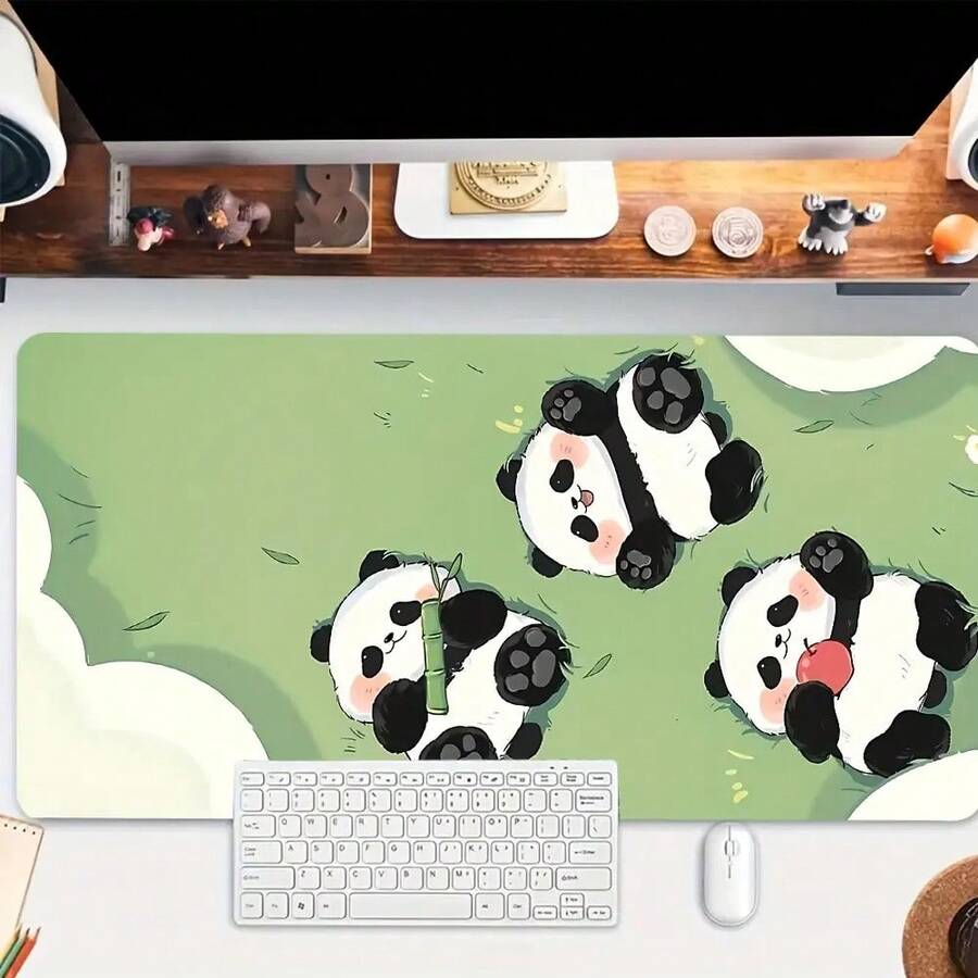 1 Piece Extended Cute Panda Mouse Pad - Large Desk Mat, Stitched Edges, Non-Slip Rubber Base, Compatible With Keyboards And Gaming Mice, Charming Cartoon Panda Design - 23.6 X 11.8 Inches (60 X 30 Cm) - View 1