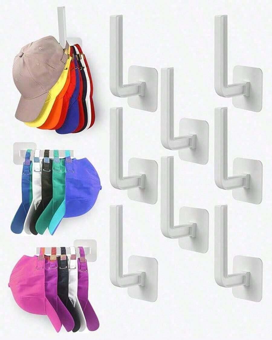 Hat Rack Hat Storage (4-Pack), Multi-Purpose Hat Organizer, Strong Adhesive Hat Hooks Wall Organizer Baseball Caps, Two Mounting Options Hook, White - White - View 1