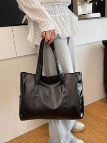 1 buc. Geantă de mână minimalistă la modă, de mare capacitate, geantă de umăr, poșetă din piele moale, potrivită pentru uzul zilnic al femeilor