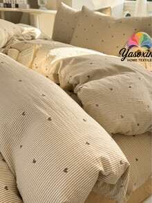 2/3-teiliges Bettwäsche-Set in Khaki mit Streifenmuster und Herzdesign (1 Bettbezug + 1/2 Kissenbezüge, ohne Bettdecke), moderner romantischer eleganter klassischer Stil, Polyester bequem und atmungsaktiv, geeignet für alle Jahreszeiten, ideal für Schlafzimmerdekoration, luxuriöses Hotelflair, mädchenhafter Stil, Geschenk für Eltern & Freunde. Bettbezug*1, Kissenbezug*1/2, Größen: Super King, Kingsize, Doppelbett, Einzelbett, Studentenzimmer, Schulanfang - Verschiedenfarbig - Übersicht 7