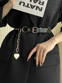 1 szt. Elegancki damski pasek łańcuszkowy w kształcie serca, niebrudzący, modny dodatek do sukienek, spódnic i dżinsów – idealny do strojów codziennych, formalnych i imprezowych, modny dodatek | Elegancki pasek | Wytrzymały, modny pasek - A - Zobacz 2