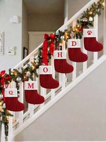 1pc Red Knit Monogram Stocking, Christmas Stocking Ornaments Gift Bags, Small Xmas A-Z Letters Snowflake Pattern Christmas Hanging Stockings Socks For Christmas Party Decorations 2026, New Year Party Favors Supplies, Christmas Decor, Christmas Party Supplies, Christmas Hanging Decor For Tree Fireplace , - Multicolor - View 2