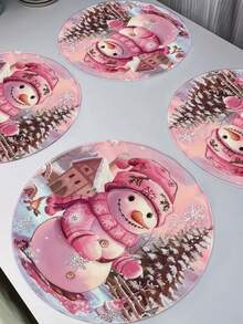 4 Stück Weihnachts-Lebkuchenmann runde hitzebeständige Diatomeen-Erde Untersetzer/Tischsets mit Weihnachtsmann-Mütze und Schal-Design - geeignet für Weihnachts-Esszimmer, Weihnachtsparty-Dekoration, Weihnachtstisch-Dekoration, nur von Hand waschen