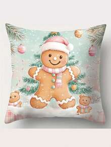 4 piezas, el tema navideño incorpora de manera ingeniosa elementos navideños, como árboles de Navidad, casas de pan de jengibre, etc. Decoración del hogar festiva, diseños alegres, estampados festivos, material de fácil cuidado, fundas duraderas, cojines festivos, cojines decorativos, para compradores de regalos, entusiastas de la Navidad