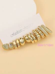 2pcs-32pcs Fashion Starfish, Shell,Pentagram Golden Earrings Set, Suitable For Travel And Holiday Wear