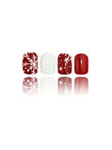 24 piezas de uñas postizas cuadradas cortas con diseño cambiante de color rojo y blanco con copos de nieve navideños. Uñas acrílicas falsas con acabado brillante y suave. Adecuadas para reuniones de chicas, uso diario, trabajo, citas, fiestas, regalos de Año Nuevo y otras ocasiones. ¡Realza tu encanto!