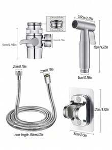 手持式冲洗喷头套装，带三通水龙头分流器的马桶冲洗器，浴室冲洗器/马桶喷头，配有1.5米软管，用于清洁洗手池、浴室角落、马桶，个人卫生浴室配件/浴室工具 - 銀色 - 查看 2