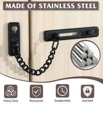 [Home Security Chain Door Lock] Heavy-Duty Stainless Steel Spring Chain Door Lock - Brushed Nickel Finish, Ideal For Home & Hotel Security With Installation Screws Included