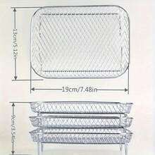 Set Of 3PCS Stainless Steel Air Fryer Grilling Rack Double Basket, 3 Layer Dehydrator Barbecue Rectangular Air Fryer Rack, Multi-Purpose Air Fryer Accessories For Kitchen Baking And Roasting - Silver - View 2