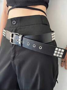 European And American Square Beaded Rivet Belt, Metal Pyramid Belt, Punk Metal Jeans Belt, Street Style, Suitable For Men And Women Of All Seasons - Multicolor - View 3