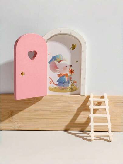 Kids Room Decor, Girls Bedroom Accessories, Nursery Decor, Wooden Cartoon Fairy Door, Mini Ladder Decor, Fairy Door Ornaments, Colorful Heart Fairy Door, Home Decor, Photo Prop, Christmas, Halloween, Birthday Gift, Halloween, Christmas Event & Party Supplies