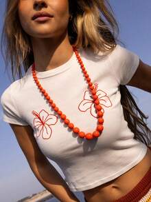 1 pieza Collar de efecto de ampliación gradual tejido con cuentas de plástico de estilo bohemio geométrico, collar largo para mujer, adecuado para vacaciones, viajes, regalos y uso diario