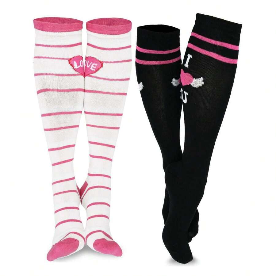 Women's Knee High Socks Cotton 2 Pair Pack - Valentine's Day & Mother's Day Gifts - Comfortable Crew Socks For Women 9-11/6-9 - 如圖696 - 查看 1