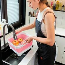 Collapsible Dish Basin 2.4Gal/9L Foldable Kitchen Sink Tub With Drain Plug Wash Basin For Dishes Fruits Bottles SpaceSaving For RVs Camping And Laundry Gray - 粉色 - 查看 7