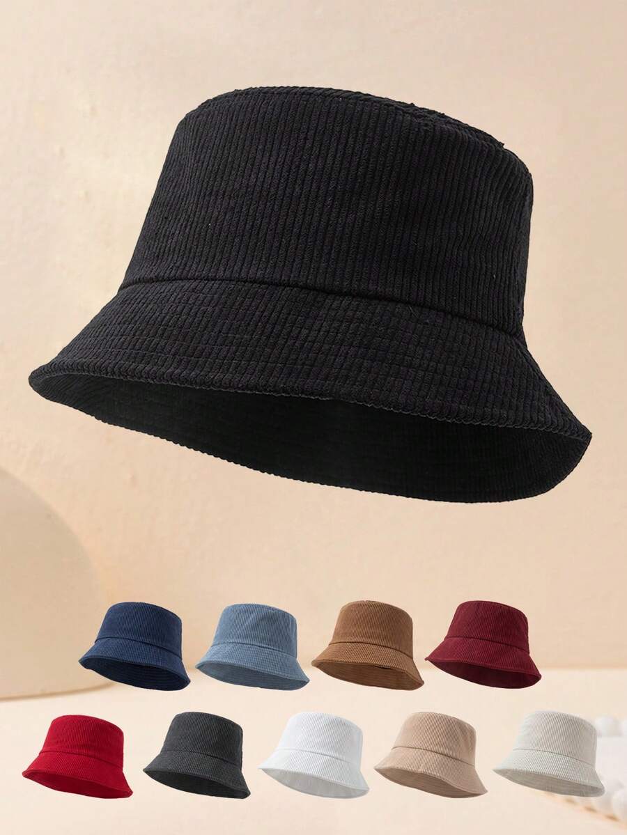 1pc Men's Fashion Corduroy Solid Color Bucket Hat, Suitable For Autumn/Winter Daily Outfits - A - View 1