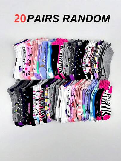 5/10/20 Pairs Random Kids Socks, Boat Socks, Heart, Striped, Polka Dot Patterns, Breathable Soft Comfortable, Suitable For Daily Wear, Boys & Girls, Fit For 1-16 Years Old, Best Seller