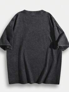 MEN Street Life 1pc Men's Street Style Vintage Washed Graphic Print Short Sleeve Crew Neck Casual T-Shirt 004-A - 黑色5 - 查看 2
