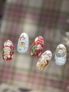 1pc 5D Christmas Gold White Line French Style Nail Art Stickers High Quality 5D Embossed Crystal Diamond Nail Sticker Art Decal Design Gem Press On Nail Wraps Decals Manicure Decoration Accessories - Multicolor - View 7