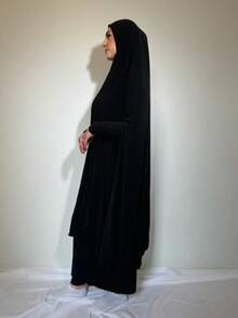 1pc Women Abaya Accessories Plain Soft Large Size Cover Chin Prayer Hijab, For Pilgrimage, Turban Headscarf With Sleeves Headband