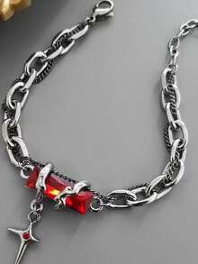 1 件深色哥特式十字架手链，简约钛钢防水不褪色高端男士手链 - 手鍊 - 查看 4