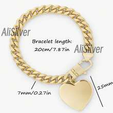 Cuban Chain Heart-Shaped Pendant Bracelet, Medal Bracelet, Women's Bracelet, Halloween; Cosplay; Christmas Gift, Gold Bracelet, Simple, Fashionable, Classic, Casual Or Formal Wear, Essential For Parties, Sports, Christmas, Dates, Halloween Gift, Exquisite Gift Box. Party - Gold - View 2