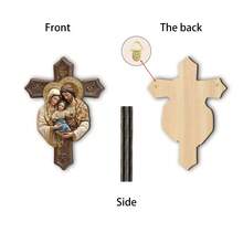 1/2pcs 3D Jesus Family Cross Wooden Pendant, Religious Theme, Suitable For Home Room Wall Decor, Gift For Friends And Family, Holiday Decoration - Multicolor-punched Hemp Rope - View 3