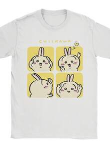 Chkawa Usagi V Sign Photo Men T Shirt Cute Cartoon Vintage Tee Shirt Short Sleeve Crewneck T-Shirt Pure Cotton 4XL 5XL Merch Camisetas - 白色10 - 查看 1