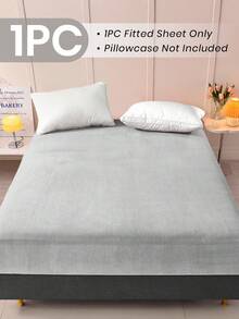 1pc Solid Color Crystal Velvet Fitted Sheet, Bedding, Fitted Sheets, Mattress Protector, Bed Cover, Bed Sheet, Cozy Home Textile, Breathable And Anti-Pilling Mattress Protector, Soft And Skin-Friendly, Gray And Sizes Available, Home Decoration, Soft And Comfortable Bedding For Bedroom, Oeko-Tex, Bedroom Decoration, Home & Living, Winter Bedding