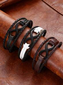1 سوار جلد PU يحمل رمز اللانهائية للجنسين - سوار مضفر يدوي من جلد PU للأزواج، هدية بوهيمية لعيد الميلاد والذكرى السنوية
